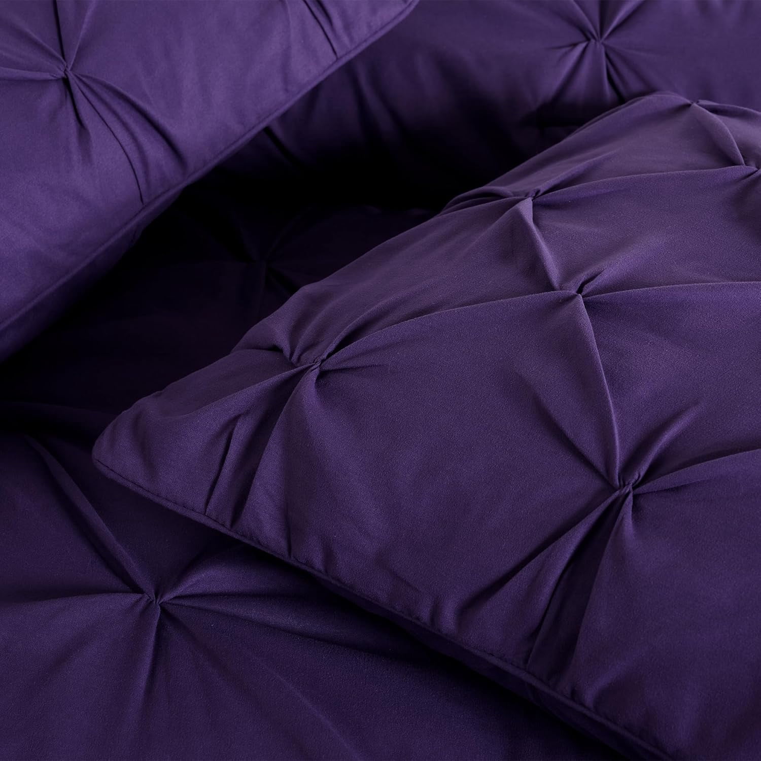 Chezmoi Collection Sydney 7-Piece Pinch Pleat Comforter Set, Lightweight Pintuck Bedding for All Season, Queen, Purple