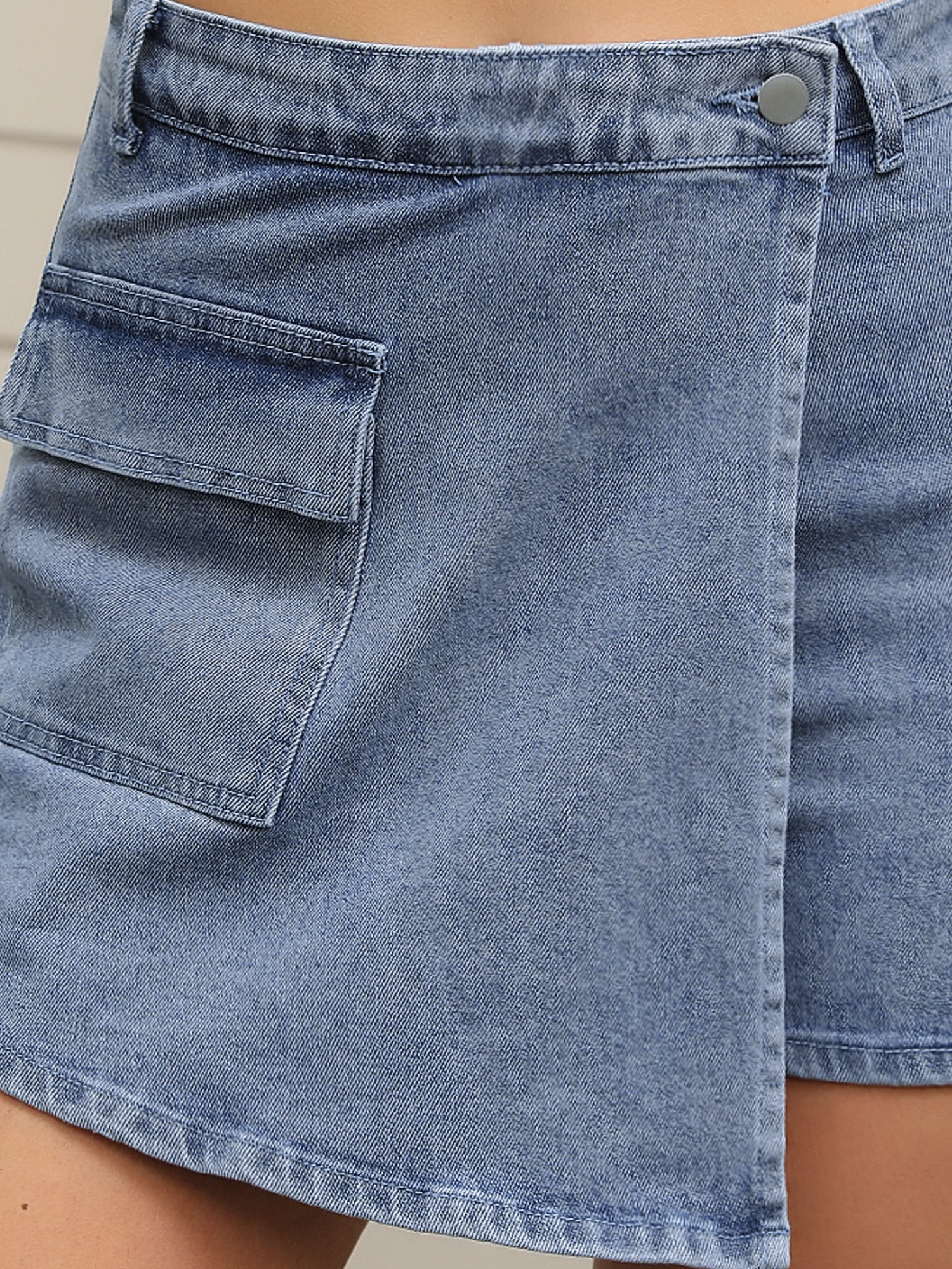 DARING DIVA Women's High Waist Western Asymmetrical Denim Cargo Skirt XL Blue
