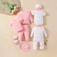 thumbnail image 3 of Pandaie 3 6 9M 8 Piece Baby Boy Girl Outfit Set Newborn Infant Summer Clothes Three Shirt Romper One Jumpsuit A Long Pants Bib Gloves Hat Pink, 3 of 8