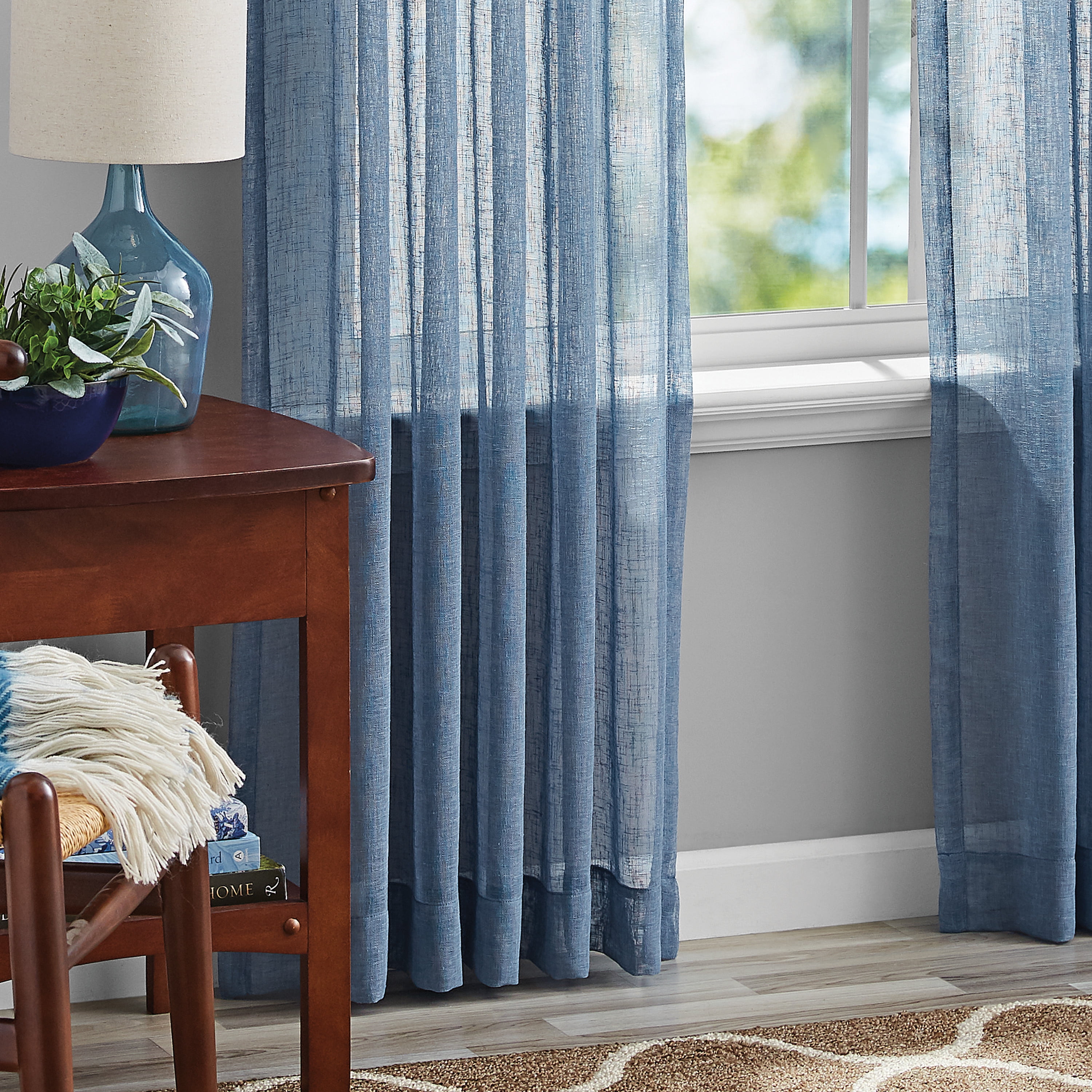 Mainstays Bel Air Sheer Wide Single Curtain Panel, Blue, 50" W x 84" L