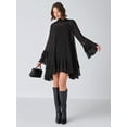 thumbnail image 4 of Black Solid Layered High Neck Flowy Long Sleeve Mini Dress With Ruffle Sleeves, 4 of 8