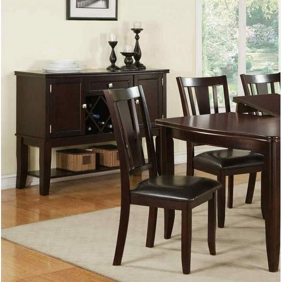 Set of 4 Side Chairs Kitchen Diing Room Furnture Faux Leather Brown / Espresso Unique Frame Back Dining Chairs