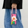 thumbnail image 2 of Soft TPU Designed Case for iPhone 13 6.1", Crossbody Adjustable Chain Strap Shockproof Cover Case with Three-dimensional Flower for Women & Girls, Pink, 2 of 5