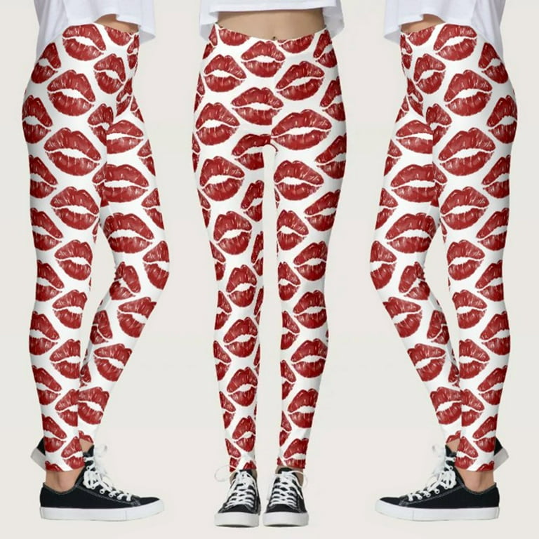 Women's Valentine's Day Lovesy Stripes Print Leggings Skinny Pants For Yoga  Running Pilates Gym Yoga Pants White S