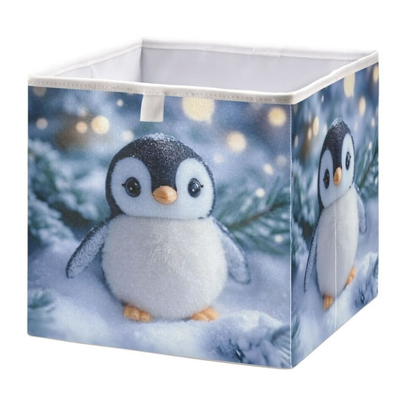 Cabinet Storage Basket 11.02x11.02x11.02 Inches Storage Box Foldable, Storable and Easy to Assemble ，Open Home Storage Bins ，Closet Storage Bins Christmas Penguin