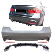 Ikon Motorsports Compatible with 12-18 BMW F30 3 Series MP Style Rear Bumper Cover Diffuser Twin Muffler