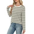 thumbnail image 6 of XPMWRP Women's Long Sleeve Top Blouse Fall Casual Trendy Colourful Striped Sweatshirt Crewneck Loose Casual Shirts Khaki M, 6 of 7