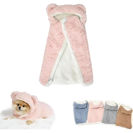 Pet Cape Blanket Soft Double-Layer Cotton Hooded Design with Snap Buttons Keeps Pets Warm and Cozy for Dogs and Cats in Winter Indoors or Outdoors (Pink Medium)