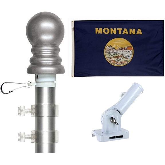 State Flag and Tangle Free Flagpole Set, Choose from All 50 State 3'x5' Flags with a Residential or Commercial Flag Pole, Includes State Flag, Flag Pole and Adjustable White Bracket Montana