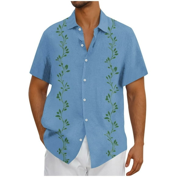 Txeol Mens Casual Short Sleeve Shirts Summer Beach Shirt Button Down Textured Shirts Vacation Hawaiian Shirts Vacation Deals,Light Blue,XXXXL