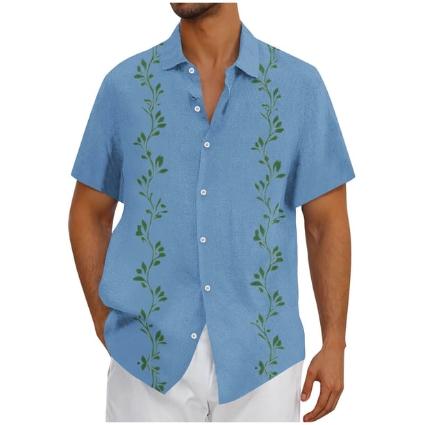 Mens Casual Botón Arriba Camisas Manga Corta Vintage Boliche Cuba Playa Camisas de Verano Botón Arriba