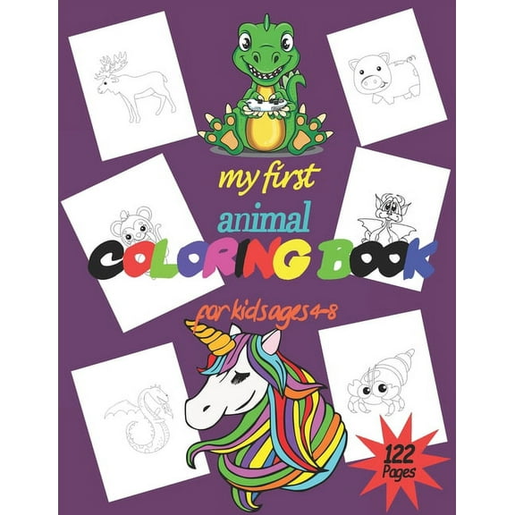 My First Animal Coloring Book: This My first Animal coloring book! Discover: Cats, Dods, Lion, Tortoise, dinosaurs, Horse, Bee, Crocodile and many mo