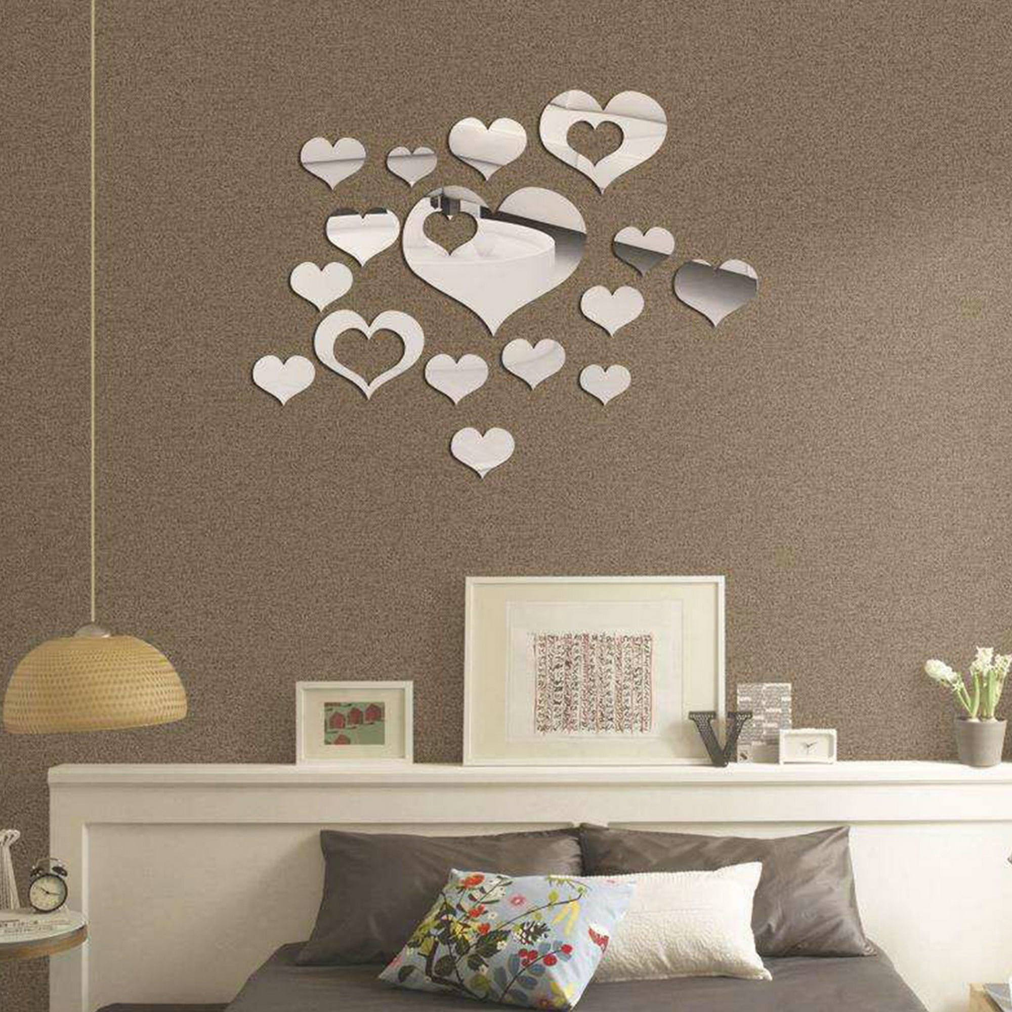 MQUPIN 3 PCS 3D Removable Mirror DIY Art Decal Decoration for Living Room,Childrens Playroom Dining Room Kitchen,etc. Gold Love Hearts Wall Stickers 