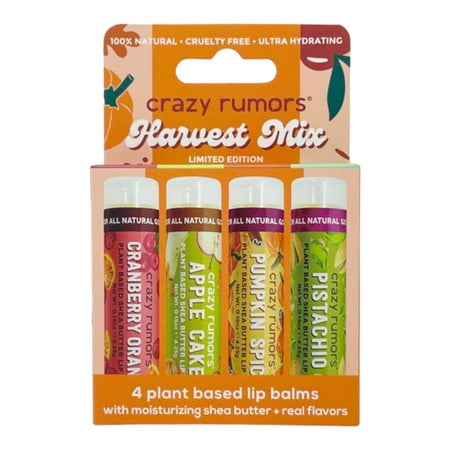 Crazy Rumors Harvest Lip Balm 4-Pack Mix (Cranberry Orange Apple Cake Pumpkin Spice Pistachio)