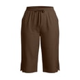 thumbnail image 3 of yardsong Womens Capri Pants Lace Trim Elastic Waist Casual Plus Size Summer Straight Leg Cropped Trousers with Back Pockets 2026 Brown,XXXXXL, 3 of 6