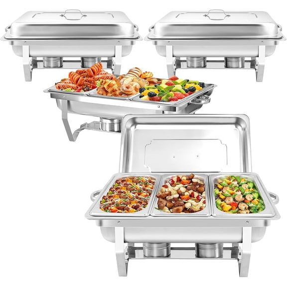 RJFKSN 4 Packs 9 QT Chafing Dishes for Buffet ,Mirrored Stainless Steel Chafing Dishes for Buffet, Chafers and Buffet Warmer for Parties, Events, Wedding, Camping, Dinner