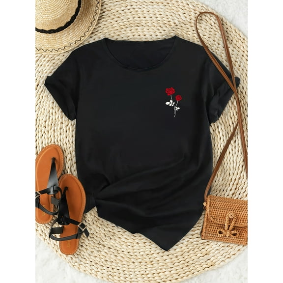 Printed casual loose fit fashionable T-shirt, summer collection, round neck, short sleeved