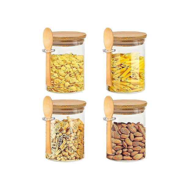 Frascos de vidrio con tapa de bambú y cucharas, con tapa hermética, contenedores de vidrio para almacenamiento de alimentos de 15 oz/450 ml, 9 unidades