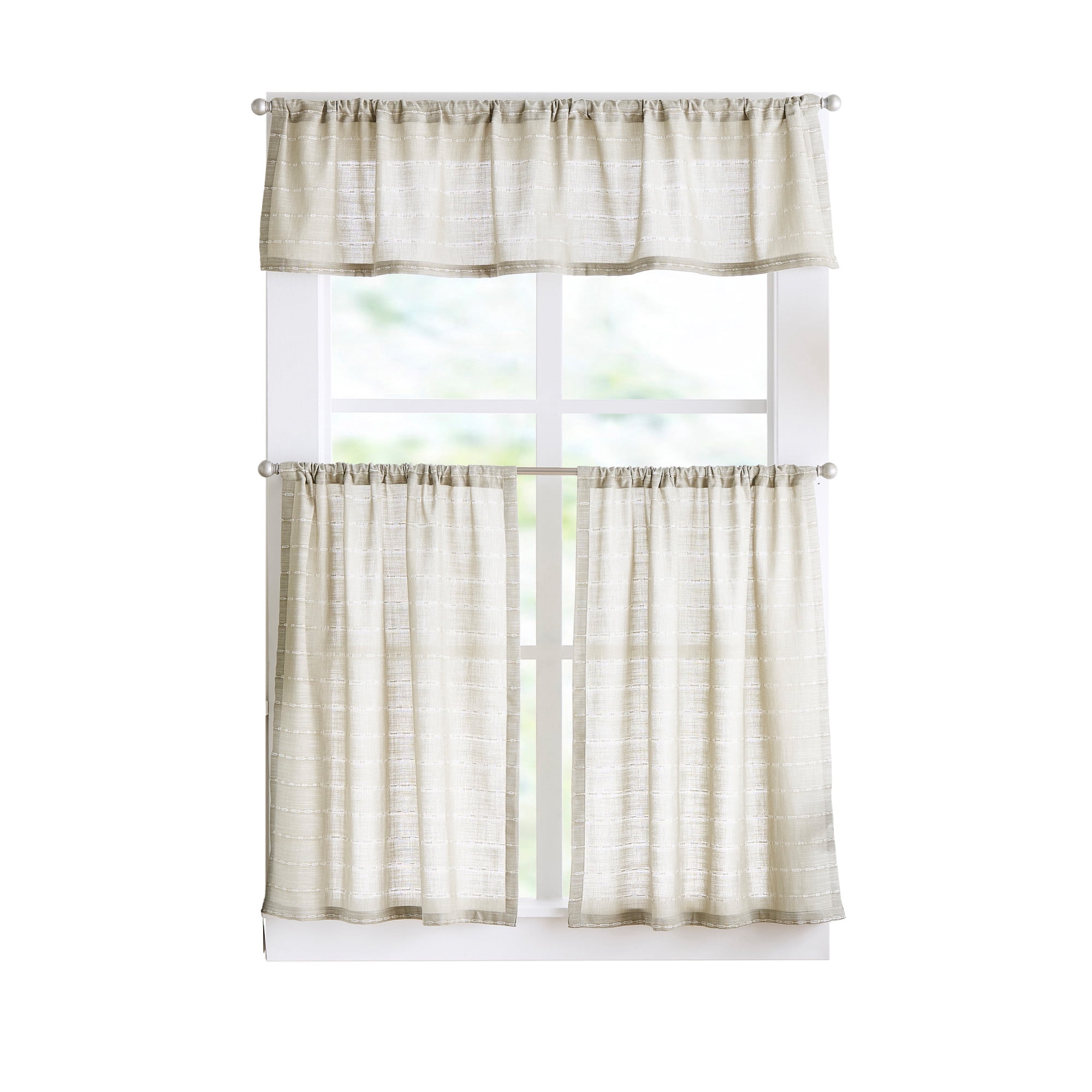 Martha Stewart Ava 3-Piece Valance and Tier Set, Sage, Rod Pocket, Light Filtering, Indoor, Adult, 60" x 14"