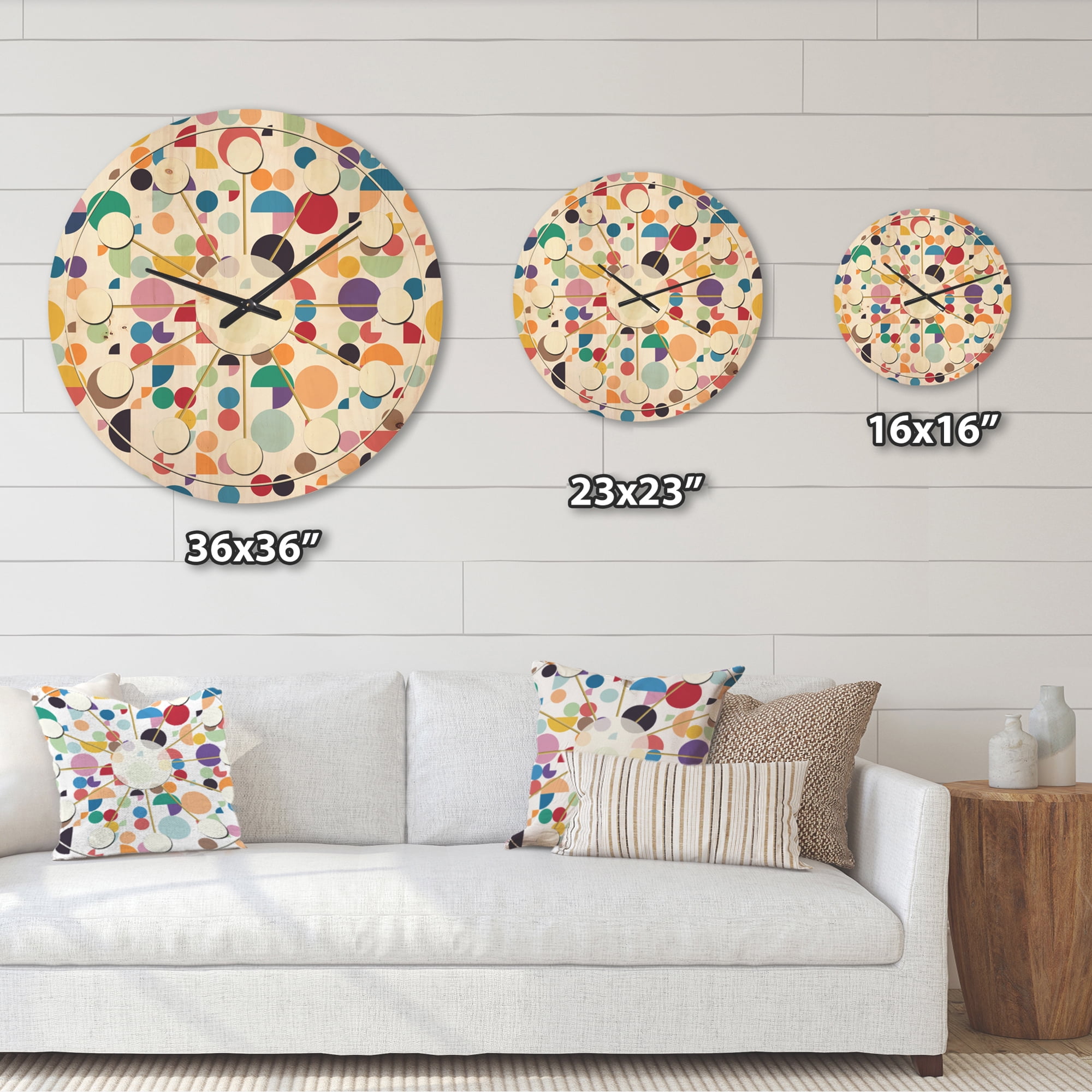 Designart 'Abstract Retro Circular I' Mid-Century Modern Wood Wall Clock