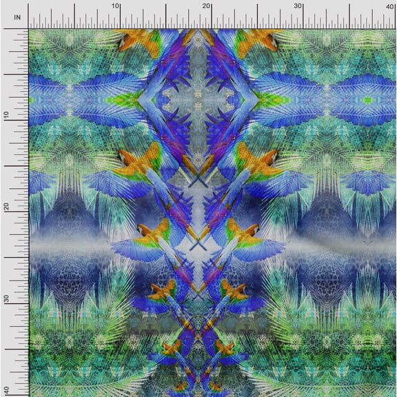 Soimoi Silk Fabric Branch & Colorful Parrot Panel Print Sewing Fabric Yard 42 Inch Wide