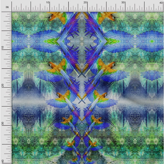 Soimoi Crepe Silk Fabric Branch & Colorful Parrot Panel Fabric Prints by Yard 42 Inch Wide