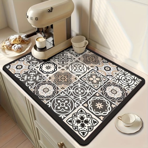 Tapetes for secar platos de poliéster súper absorbentes, 40x60 cm y mantel individual antideslizante de secado rápido de diatomita for cafetería, tapete de cocina con patrón retro