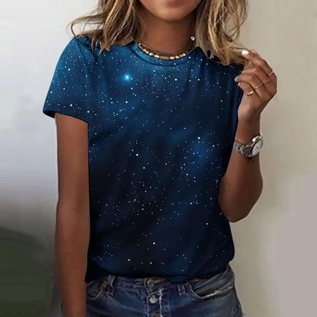 TaTaai Unisex Streetwear Essential: Galaxy Print Short Sleeve T-Shirt, Soft Cotton Crew Neck Loose Fit Tee for Men and Women Gift