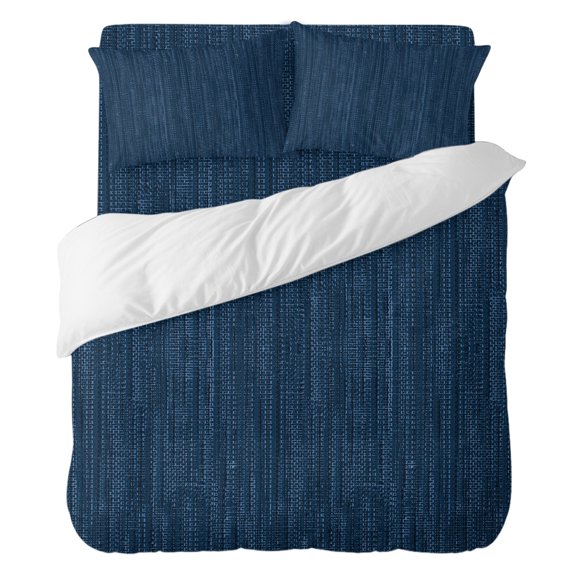 Duvet Cover Set California king Size 4 Pieces, Modern Minimalist Navy Blue Comforter Cover Soft Bedding Sets, Vintage Linen Textured Bed Set Include 1 Duvet Cover, 2 Pillow Shams, 1 Bed Sheet