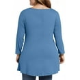 thumbnail image 4 of Dweltoz Women's Plus Size Shirts L-4XL 2025 Summer Crew Neck Tunic Tops 3/4 Sleeve T-Shirts Oversized Soild Color Tees Blouses,Blue 3XL, 4 of 5