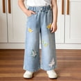 thumbnail image 2 of Staki Tween Girls Trendy Clothes Girl's Applique Elastic High Waist Jeans Wide Leg Loose Denim Pants 1-10Y(Blue,7-8 Years), 2 of 8