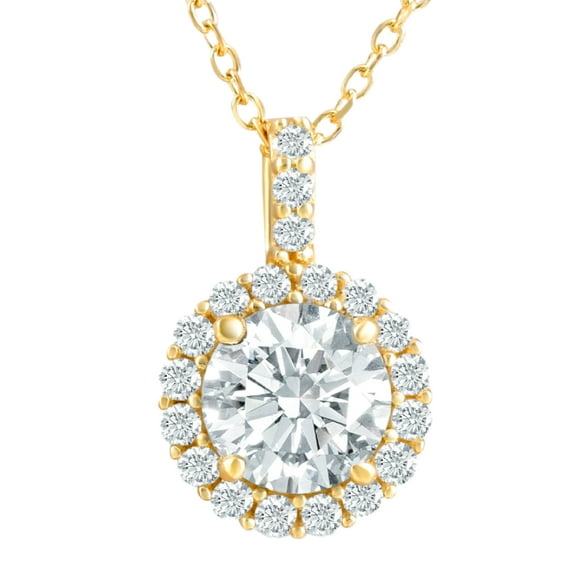Pompeii 1 1/4Ct Halo Diamond Moissanite Pendant Necklace 18" 14k Yellow Gold (1/3" tall)
