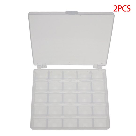 2 Pieces 25 Slots Empty Bobbins Spools Box Sewing Machine Bobbin Case Sewing Crafts Plastic Case Storage Box