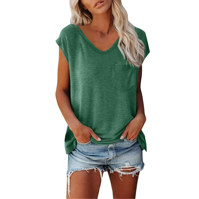 FAIWAD Womens Summer Tops Casual Cap Sleeve Summer V Neck Shirts Loose Sleeveless Basic Workout Tank Tops
