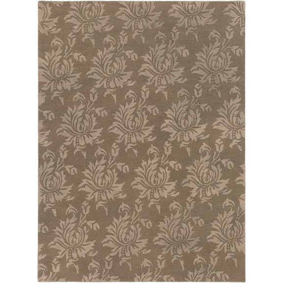 Hauteloom Silken Wool Living Room, Bedroom Area Rug - Floral Botanical Damask - Contemporary Traditional Transitional - High Pile - Taupe, Brown, Beige - 2' x 3'