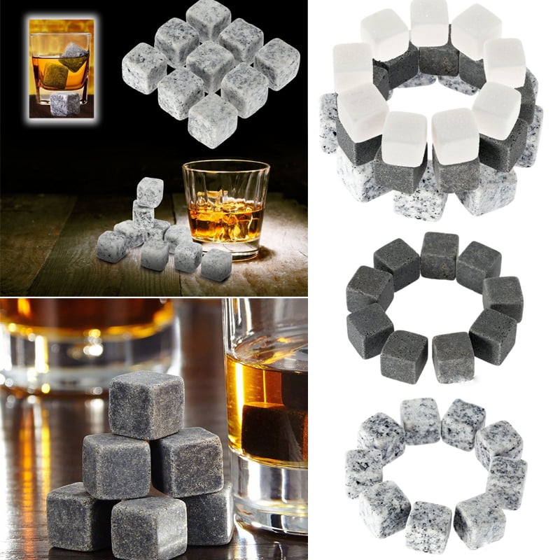 9 Pcs Whisky Ice Stones Wine Drinks Cooler Cubes Whiskey Rocks Granite Pouch WH