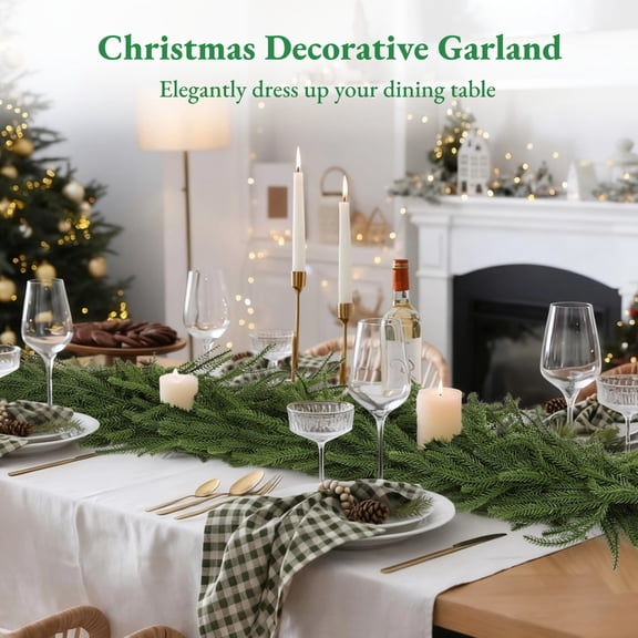 2 Pcs 8.86 Ft Artificial Christmas Garland, Norfolk Pine Garland, Authentic Greenery Garland, Soft Plastic Vines, Bendable Xmas Garland for Indoor Outdoor Holiday Decor