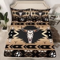 thumbnail image 2 of jejeloiu Boho Exotic Bull Skull Twin Sheet Set (3-Piece) Brown Black Aztec Microfiber Decor For Boys Teens, 2 of 7