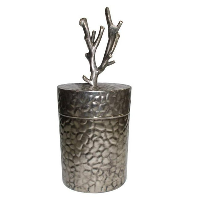 Benzara BM180986 Metal Lidded Jar with Patterned Body , Silver