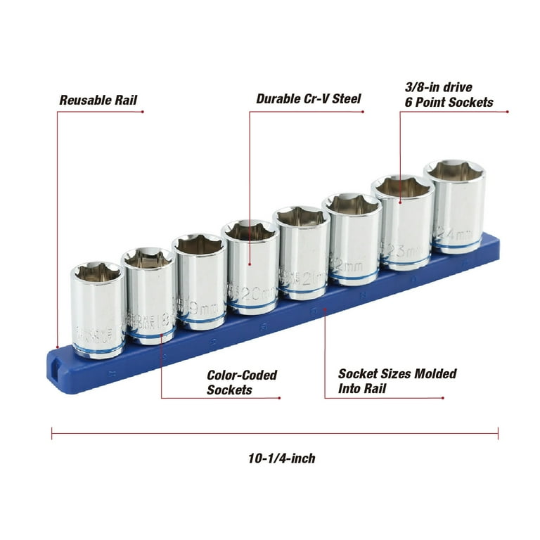 Hyper Tough 9-Piece 1/2-inch Drive Metric Socket Set (mm