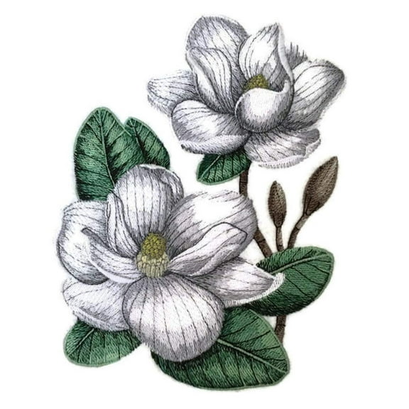 Magnolia Blooms Embroidered Iron on/Sew Patch [ 5.85"(w) x 7.51"(h) ]