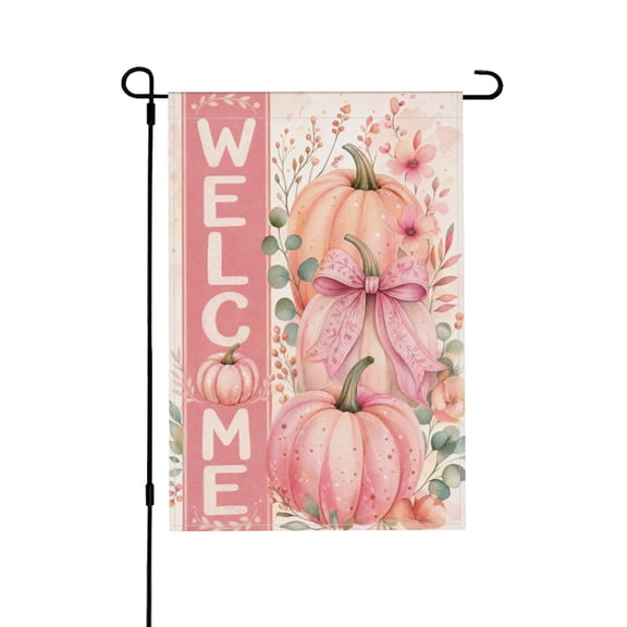 Garden Flag with Pink Pumpkin & Floral Design for Outdoor Decor 12x18