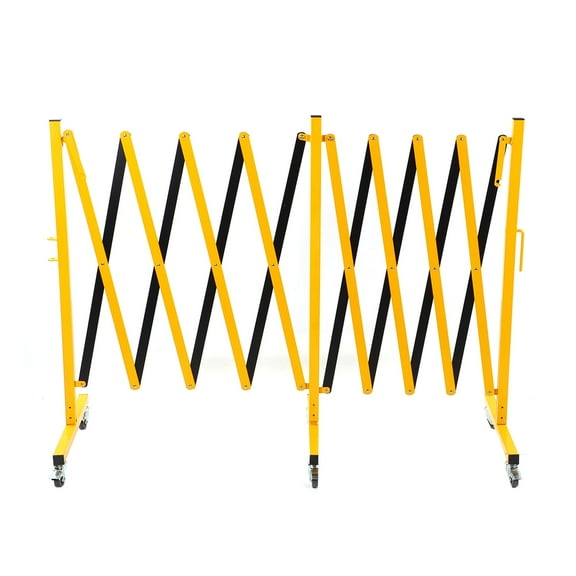 16.4ft Expandable Metal Barricade with Wheels – Retractable Safety Barrier Fence for Construction, Traffic Control & Crowd Management – Heavy-Duty, Locking Casters, Yellow/Black
