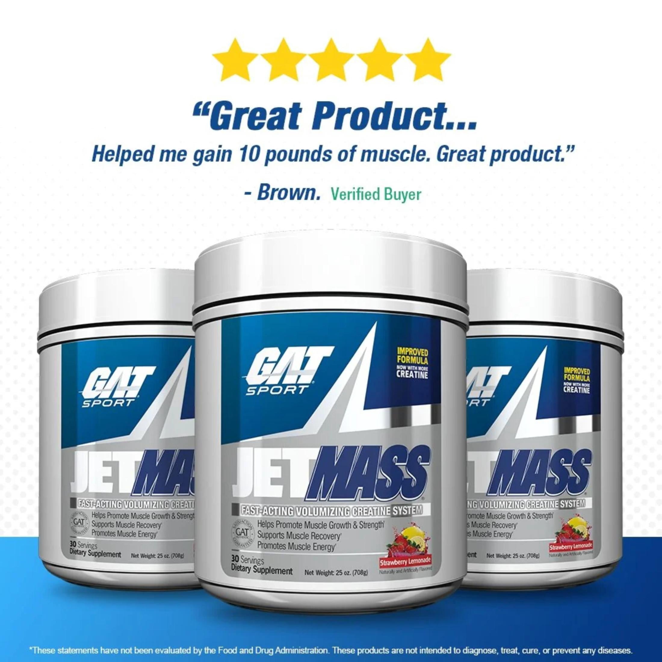 GAT SPORT JetMass Fact-Acting Volumizing Creatine System, 30 Servings (Strawberry Lemonade)