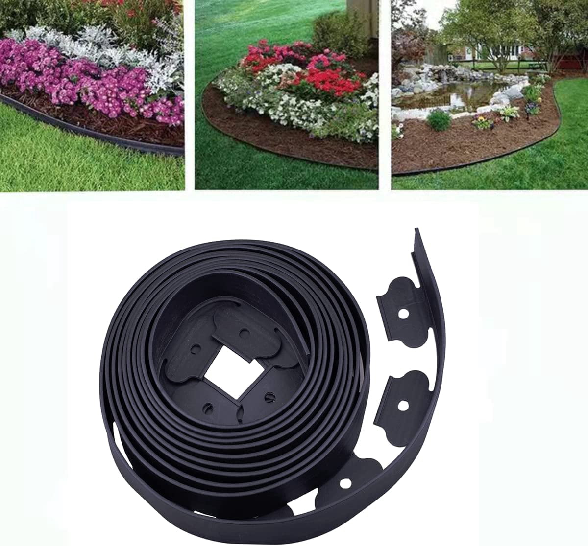 40ft Lawn Edging with 40 Spikes - Black Landscape Border for Yard & Garden