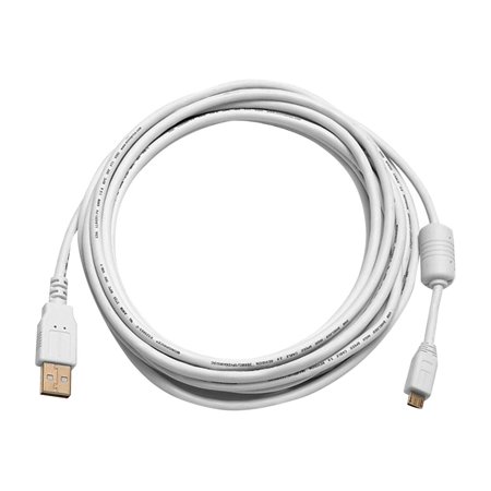 UPC: 0844660086437 | Monoprice USB 2.0 Cable – 15 Feet – White | USB Type-A Male to USB Micro-B Male 5-Pin  28/24AWG  Gold Plated