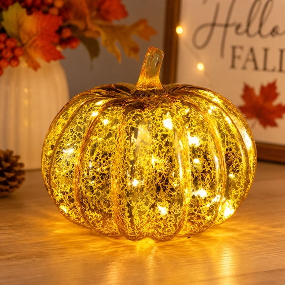 Halloween Lamp Decorations, 2026 New Pumpkin Light, Cute LED Pumpkin Figurine, Sparkling Night Glass Pumpkins Lamp for Shelf Mantel Fireplace Party Indoor Outdoor Fall Holiday Decor