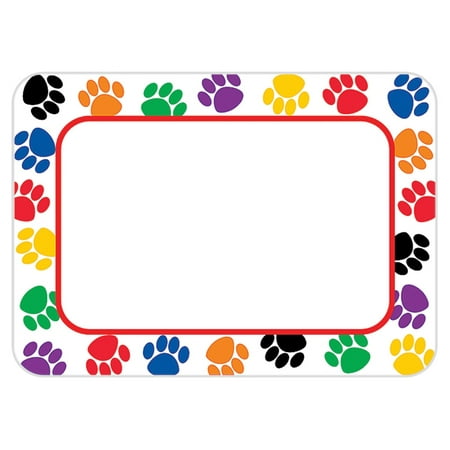 COLORFUL PAW PRINTS NAME TAGS LABELS