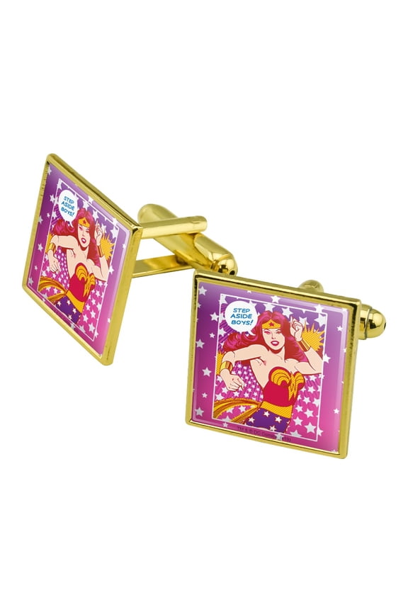 Wonder Woman Step Aside Boys Square Cufflink Set - Silver or Gold