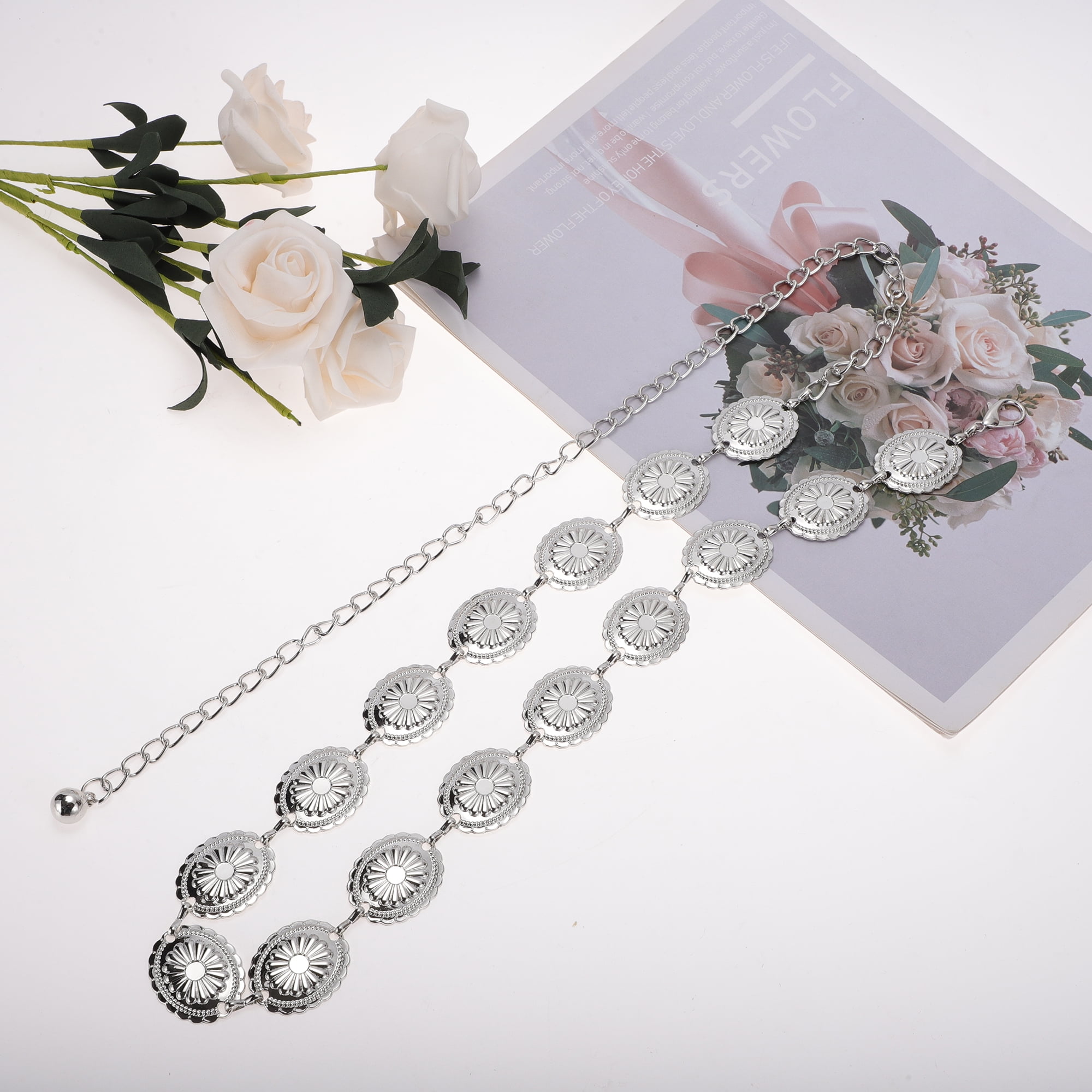 Unique Bargains Stylish Oval Design Waist Chain for Women Silver Tone 1Pc